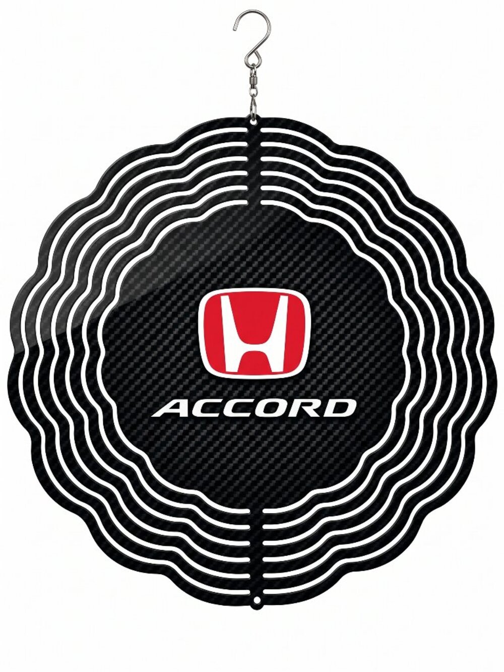 10" Honda Accord Carbon Fiber Metal Kinetic Wind Spinner - Red Logo Yard Decor